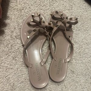 Nude Valentino Bow Flip Flops PVC